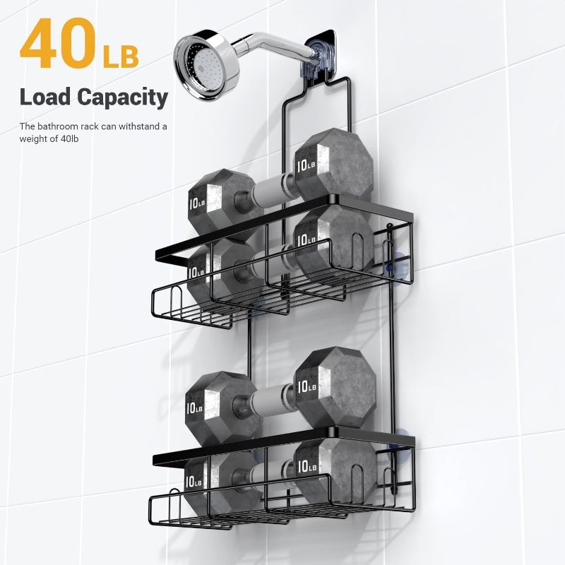 Photo 1 of Shower Caddy Hanging Bathroom Organizer: Rustproof Shelf for Inside Shower - No Drilling Racks Over Showerhead - Bath Shelves for Shampoo Soap Black