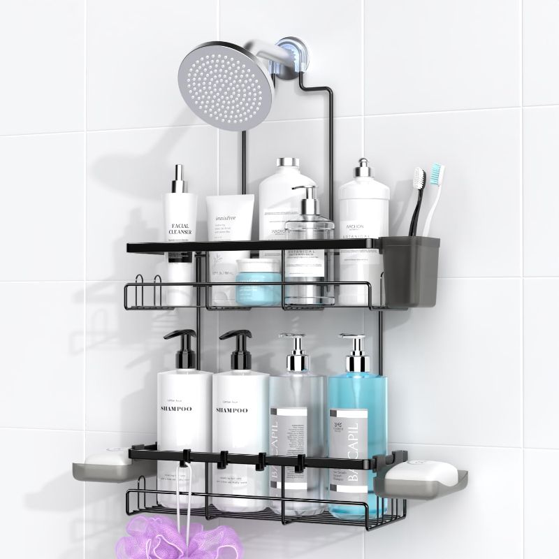 Photo 1 of Shower Caddy Hanging Bathroom Organizer: Rustproof Shelf for Inside Shower - No Drilling Racks Over Showerhead - Bath Shelves for Shampoo Soap Black