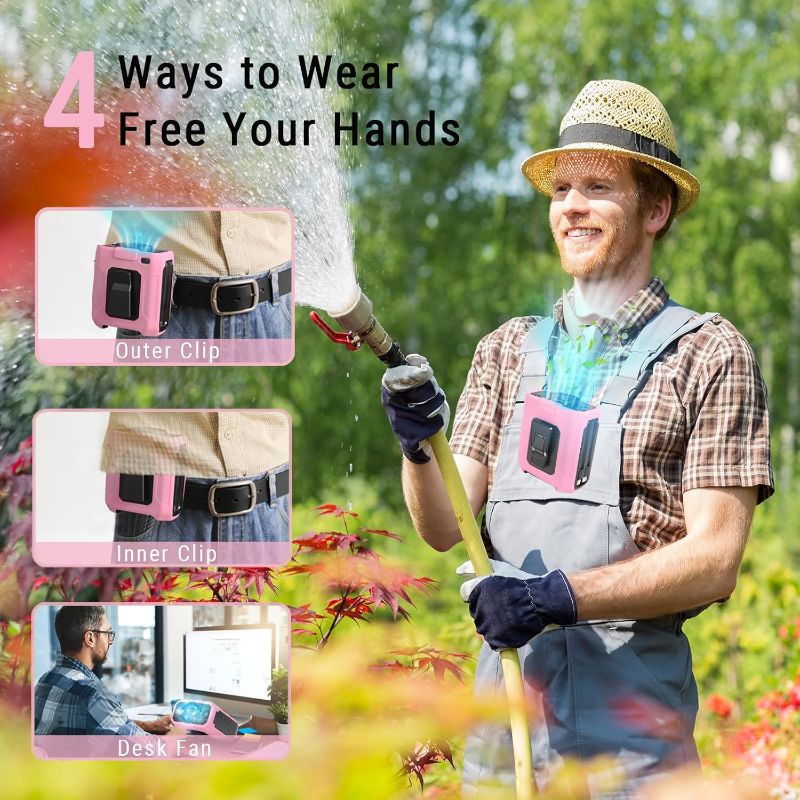 Photo 1 of 2025 AI Portable Waist Fan Clip with Built-in Charging Cable | 10000mAh 40H Rechargeable Battery & 5-Speed 16000RPM Cooling | SOS Flashlight Wearable Belt Fan for Outdoor Work, Camping, Farm, Jobsite