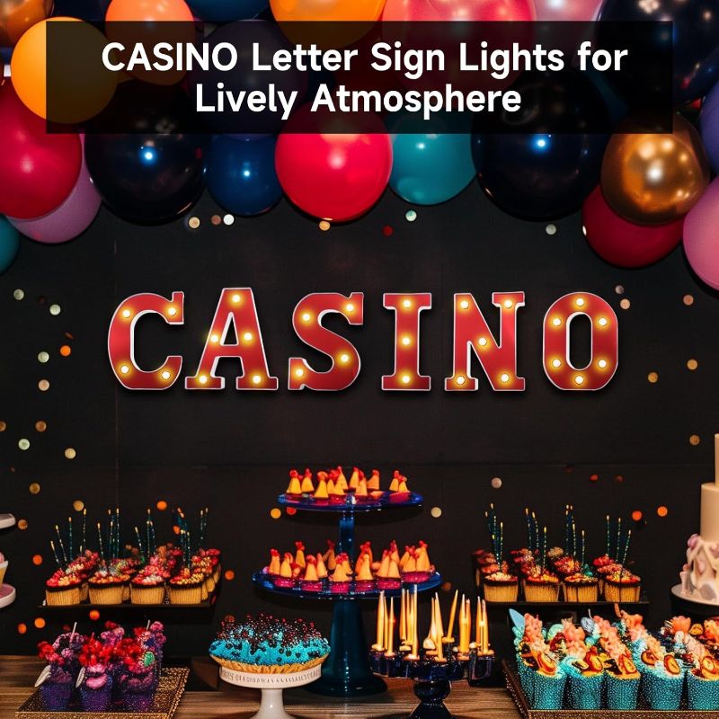Photo 1 of 6 Pcs  LED Letters Sign Lights, Casino Party Decorations, Battery-Powered Marquee Lighted Signs, Alphabet LED Letter Lights for Night Party Tabletop Decor Supplies
