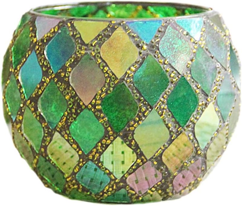 Photo 1 of Stained Glass Candle Holder Romantic Candlelight Dinner Fragrant Treasure Candle Cup Succulent Flower Pot Pen Holder(Green)