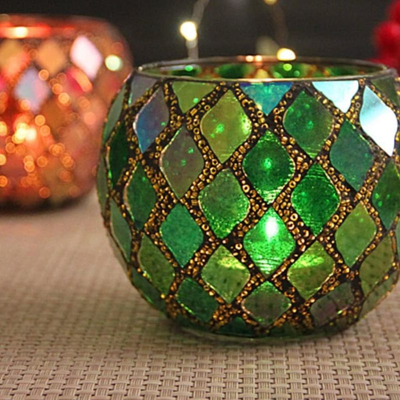 Photo 1 of Stained Glass Candle Holder Romantic Candlelight Dinner Fragrant Treasure Candle Cup Succulent Flower Pot Pen Holder(Green)