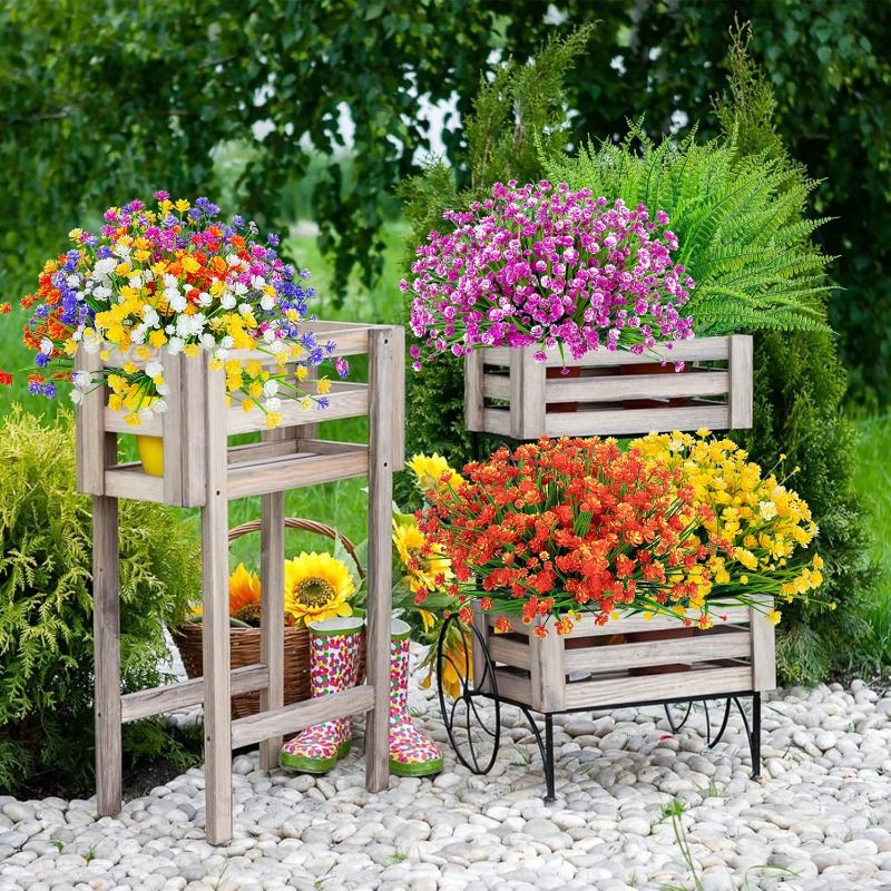Photo 1 of Ouddy Decor 24 Bundles Artificial Flowers for Outdoors UV Resistant Fake Plastic Plants Faux Boston Fern Greenery Stems for Spring Summer Indoor Garden Patio Window Box Kitchen Home Decor, Mixedcolor