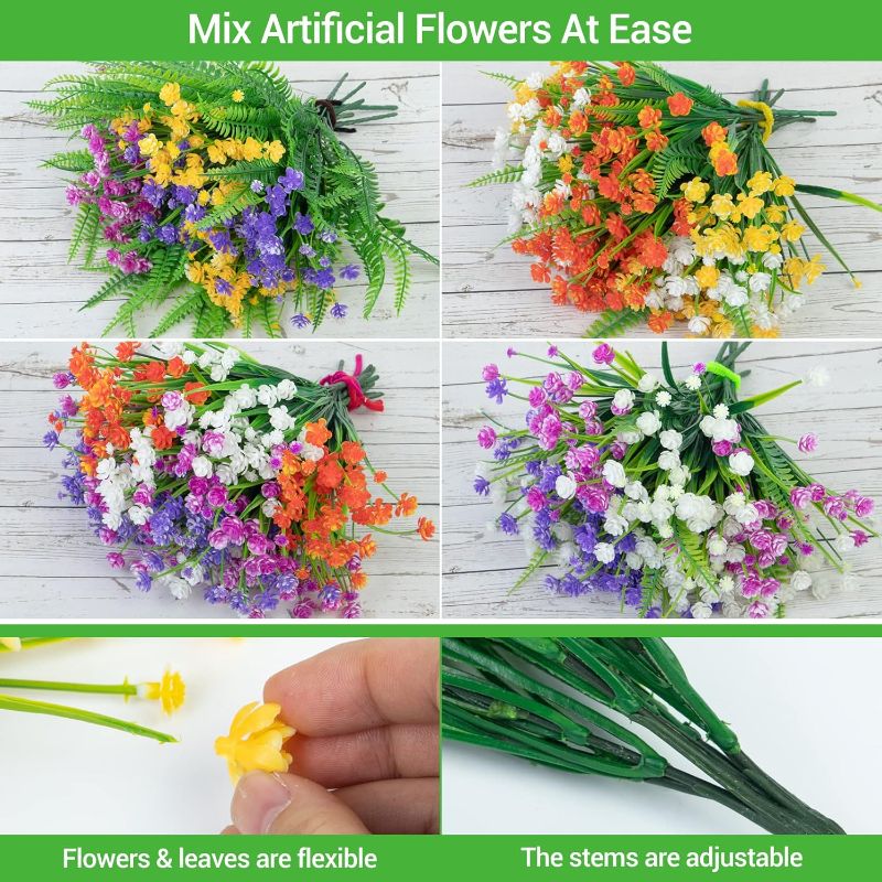 Photo 1 of Ouddy Decor 24 Bundles Artificial Flowers for Outdoors UV Resistant Fake Plastic Plants Faux Boston Fern Greenery Stems for Spring Summer Indoor Garden Patio Window Box Kitchen Home Decor, Mixedcolor