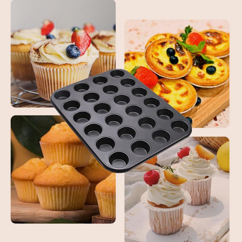 Photo 1 of Nonstick 24 Cups Mini Muffin Pan with Extended Handles for Easy Grip, Carbon Steel Steel to Promoted Even Baking, Dishwasher Safe (Black)