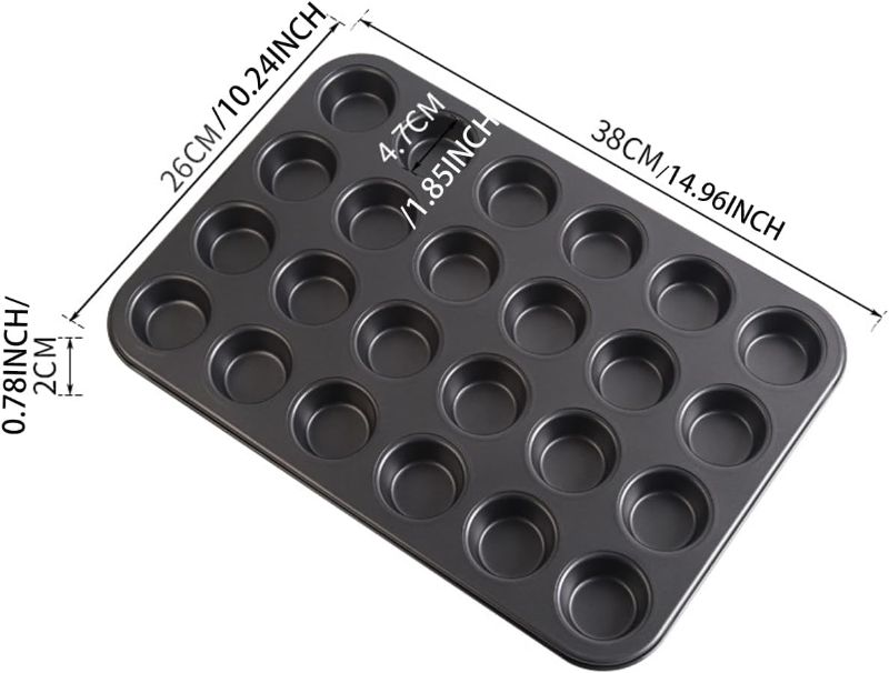 Photo 1 of Nonstick 24 Cups Mini Muffin Pan with Extended Handles for Easy Grip, Carbon Steel Steel to Promoted Even Baking, Dishwasher Safe (Black)