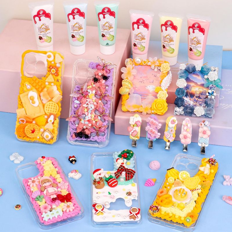 Photo 1 of Cream Glue, 6PCS 50g Whipped Cream Glue Kit with 6PCS Piping Tip, DIY Phone Case Kit for Decoration Craft for Birthday, Christmas(Breeze)