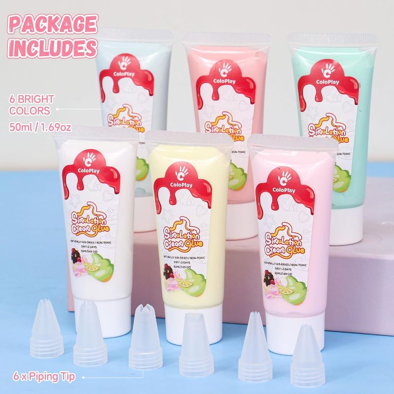 Photo 1 of Cream Glue, 6PCS 50g Whipped Cream Glue Kit with 6PCS Piping Tip, DIY Phone Case Kit for Decoration Craft for Birthday, Christmas(Breeze)