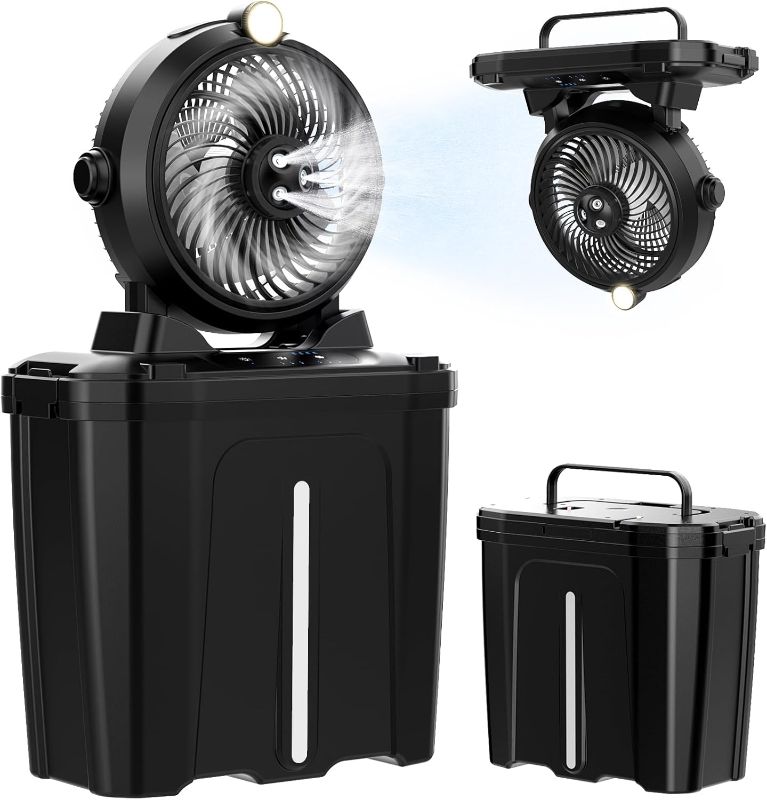 Photo 1 of Portable Misting Fan with 11L Large Bucket, 20000mAh USB Rechargeable Battery Operated Camping Fans, 3 Large Spray Nozzles & 3 Strong Wind Speeds Misting Fan, Misting Fans for Outside