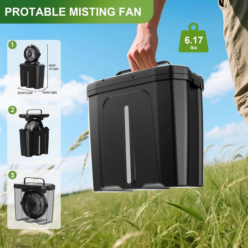Photo 1 of Portable Misting Fan with 11L Large Bucket, 20000mAh USB Rechargeable Battery Operated Camping Fans, 3 Large Spray Nozzles & 3 Strong Wind Speeds Misting Fan, Misting Fans for Outside
