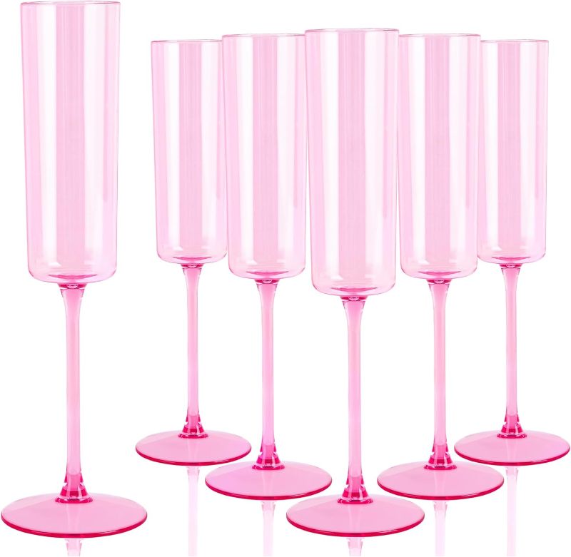 Photo 1 of YOUBET 24 Pack Pink Plastic Champagne Flutes - 6 Oz Clear Pink Champagne Glasses - Square Plastic Toasting Glasses for Party Birthday Anniversary Wedding