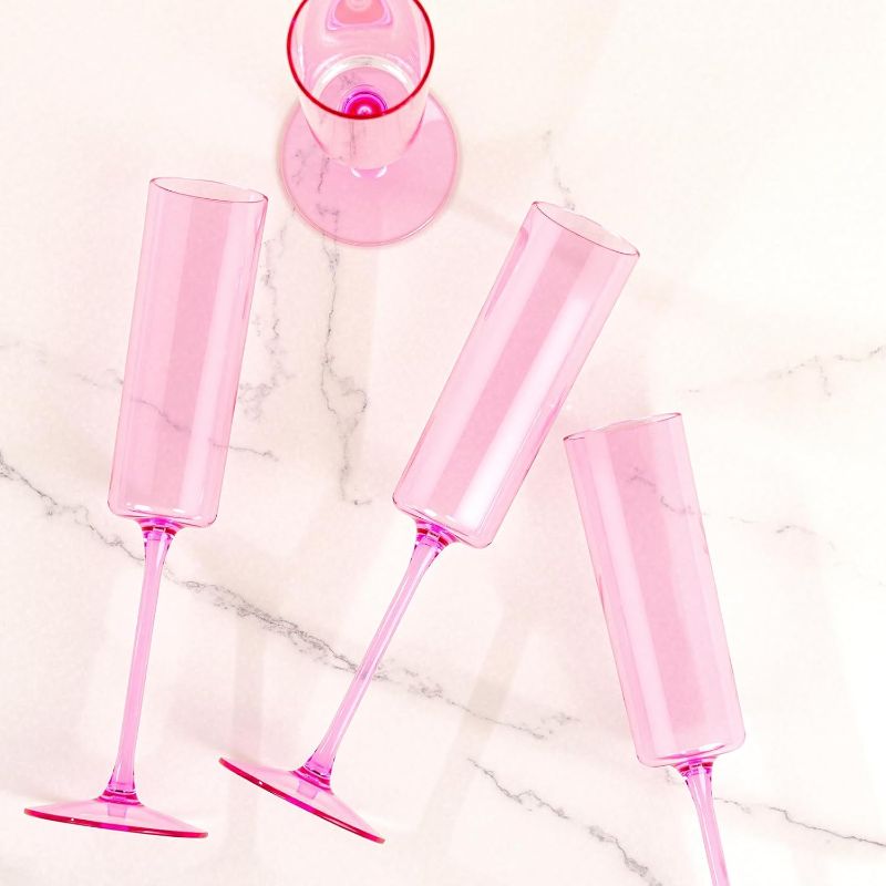 Photo 1 of YOUBET 24 Pack Pink Plastic Champagne Flutes - 6 Oz Clear Pink Champagne Glasses - Square Plastic Toasting Glasses for Party Birthday Anniversary Wedding