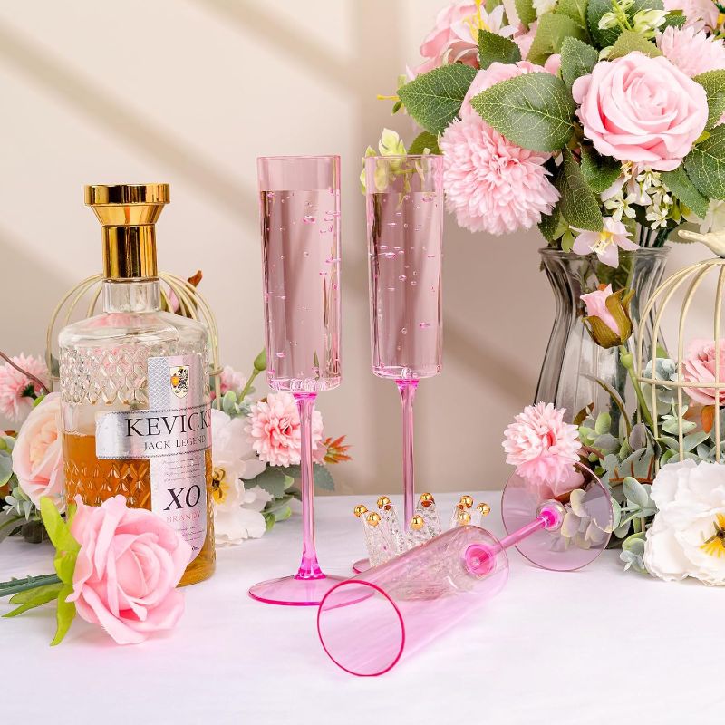Photo 1 of YOUBET 24 Pack Pink Plastic Champagne Flutes - 6 Oz Clear Pink Champagne Glasses - Square Plastic Toasting Glasses for Party Birthday Anniversary Wedding
