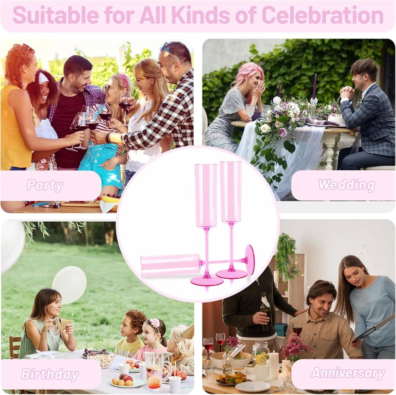 Photo 1 of YOUBET 24 Pack Pink Plastic Champagne Flutes - 6 Oz Clear Pink Champagne Glasses - Square Plastic Toasting Glasses for Party Birthday Anniversary Wedding
