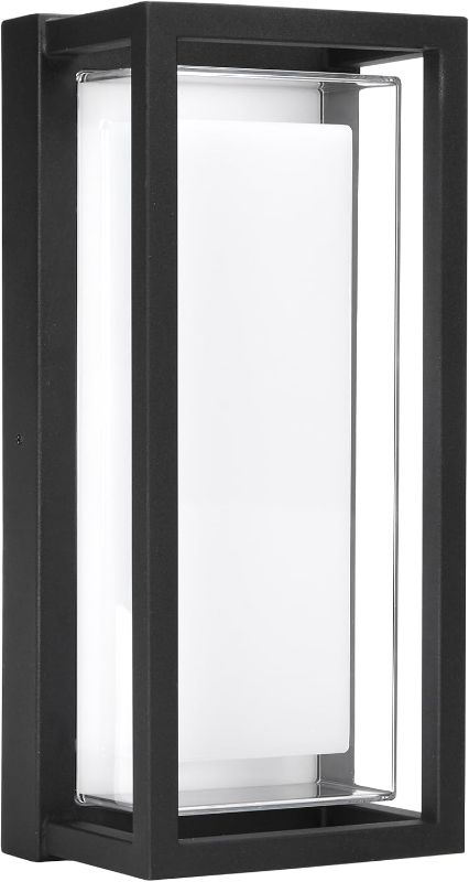 Photo 1 of Maxxima LED Porch Lantern Outdoor Wall Light, Black with Clear Lens, 1800 Lumens, 5 CCT 2700K/3000K/3500K/4000K/5000K, Modern Exterior Patio Sconce Lantern