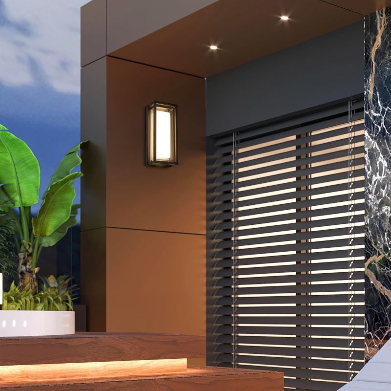 Photo 1 of Maxxima LED Porch Lantern Outdoor Wall Light, Black with Clear Lens, 1800 Lumens, 5 CCT 2700K/3000K/3500K/4000K/5000K, Modern Exterior Patio Sconce Lantern