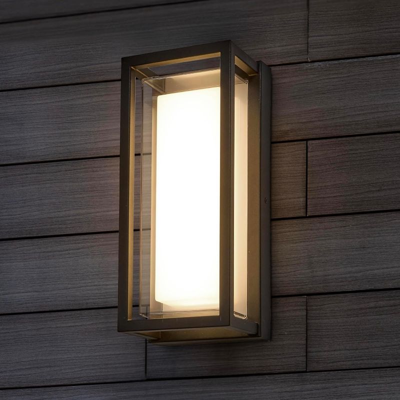 Photo 1 of Maxxima LED Porch Lantern Outdoor Wall Light, Black with Clear Lens, 1800 Lumens, 5 CCT 2700K/3000K/3500K/4000K/5000K, Modern Exterior Patio Sconce Lantern