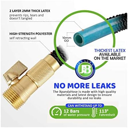 Photo 1 of J&B XpandaHose 100ft Expandable Garden Hose with Holder - Heavy Duty Superior Strength 3750D - 4 -Layer Latex Core - Extra Strong Brass Connectors and 10 Spray Nozzle w/Storage Bag (Blue 100)