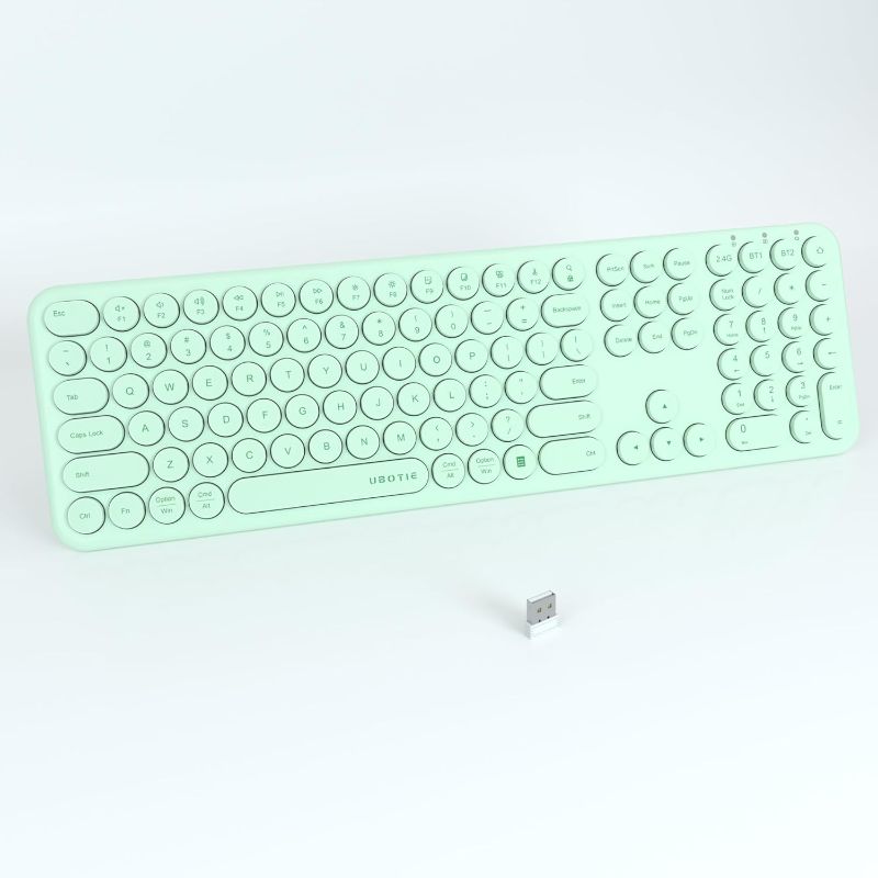 Photo 1 of UBOTIE Wireless Green Keyboard, Bluetooth 2.4GHz Dural Mode Connection Scissor Switches Slim Quiet Round Keycaps Full Size Office Computer Keyboards for PC MAC Smart Phones