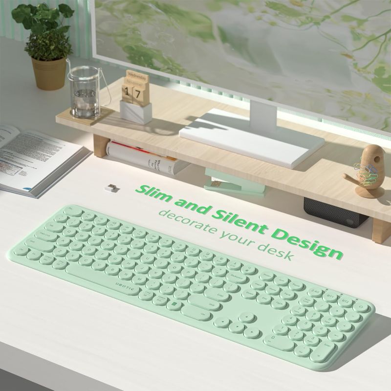 Photo 1 of UBOTIE Wireless Green Keyboard, Bluetooth 2.4GHz Dural Mode Connection Scissor Switches Slim Quiet Round Keycaps Full Size Office Computer Keyboards for PC MAC Smart Phones