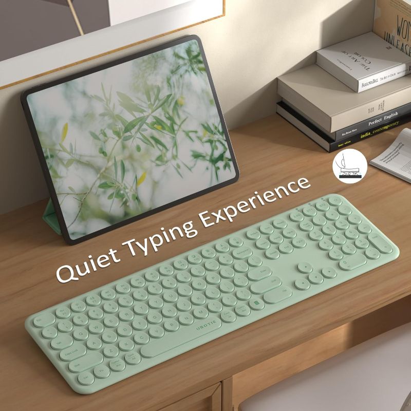 Photo 1 of UBOTIE Wireless Green Keyboard, Bluetooth 2.4GHz Dural Mode Connection Scissor Switches Slim Quiet Round Keycaps Full Size Office Computer Keyboards for PC MAC Smart Phones