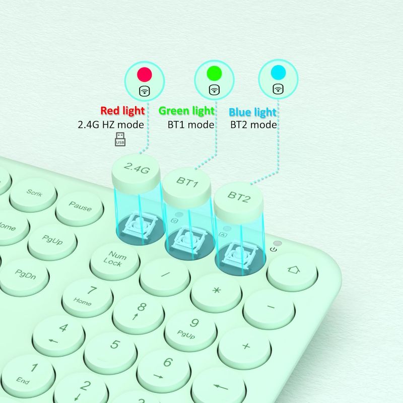 Photo 1 of UBOTIE Wireless Green Keyboard, Bluetooth 2.4GHz Dural Mode Connection Scissor Switches Slim Quiet Round Keycaps Full Size Office Computer Keyboards for PC MAC Smart Phones