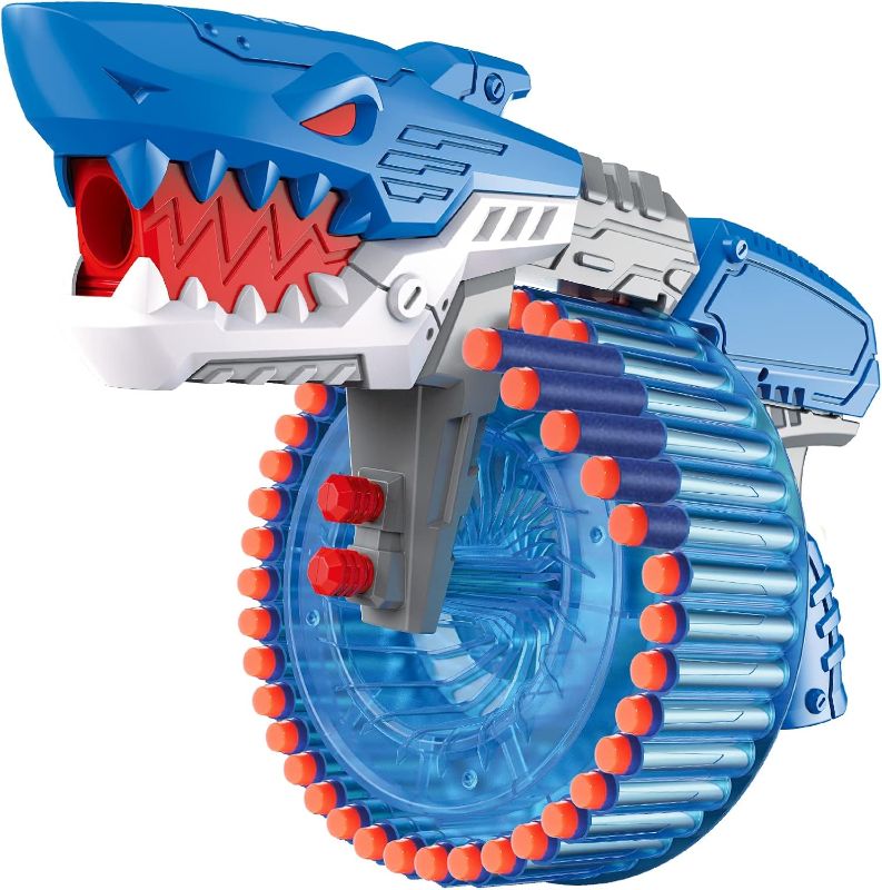 Photo 1 of Soft  Toy  For Boys, Toy Foam Blasters & Guns with 120 Soft Bullets, 40-Dart Rotating Drum, Foam Dart Gun Shooting Games, Shark Toys Birthday for Kids, Teens Adults 6+