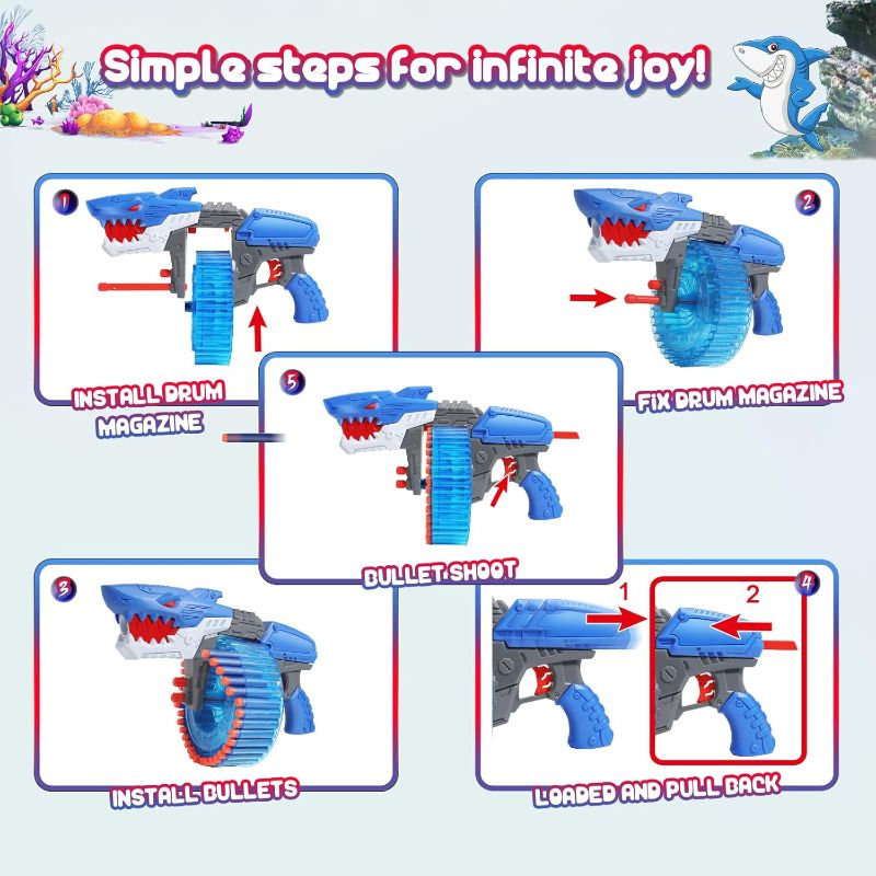 Photo 1 of Soft  Toy  For Boys, Toy Foam Blasters & Guns with 120 Soft Bullets, 40-Dart Rotating Drum, Foam Dart Gun Shooting Games, Shark Toys Birthday for Kids, Teens Adults 6+