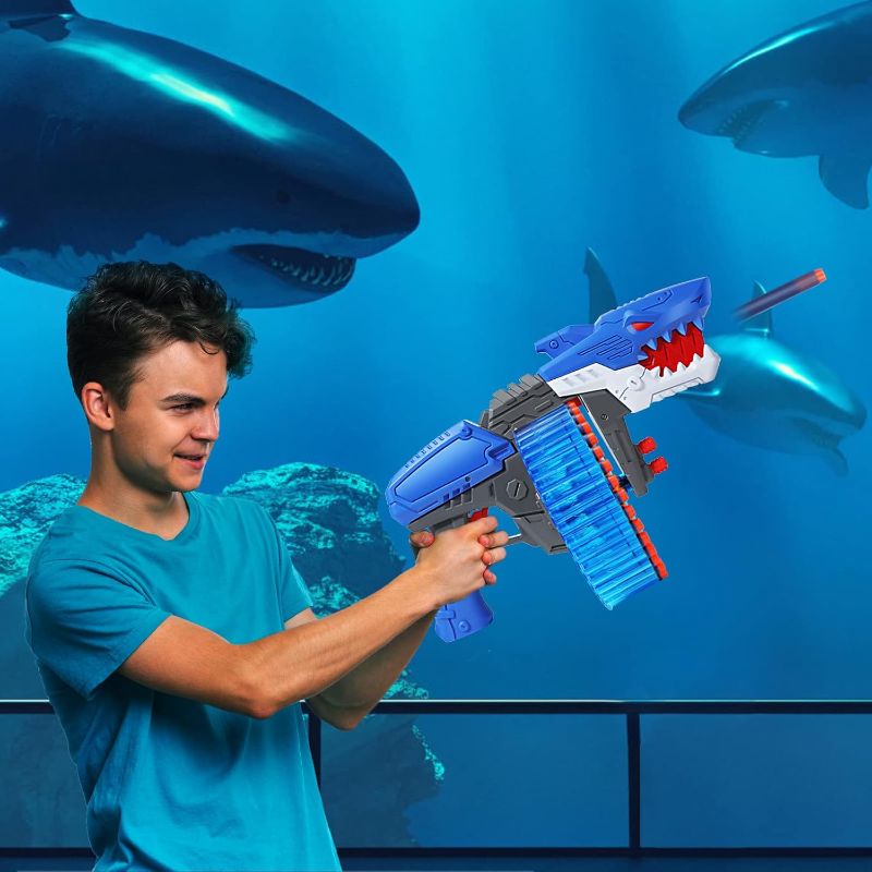 Photo 1 of Soft  Toy  For Boys, Toy Foam Blasters & Guns with 120 Soft Bullets, 40-Dart Rotating Drum, Foam Dart Gun Shooting Games, Shark Toys Birthday for Kids, Teens Adults 6+