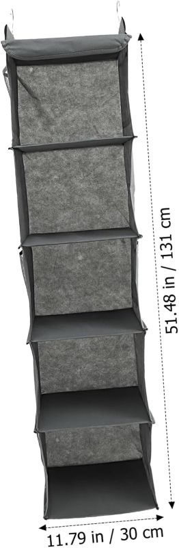 Photo 1 of Hanging Closet Organizer Bag 5 Layers 8 Pockets Washable Non-Woven Fabric Metal Hooks Grey for Bedroom Storage Organizing Clothes and Underwear