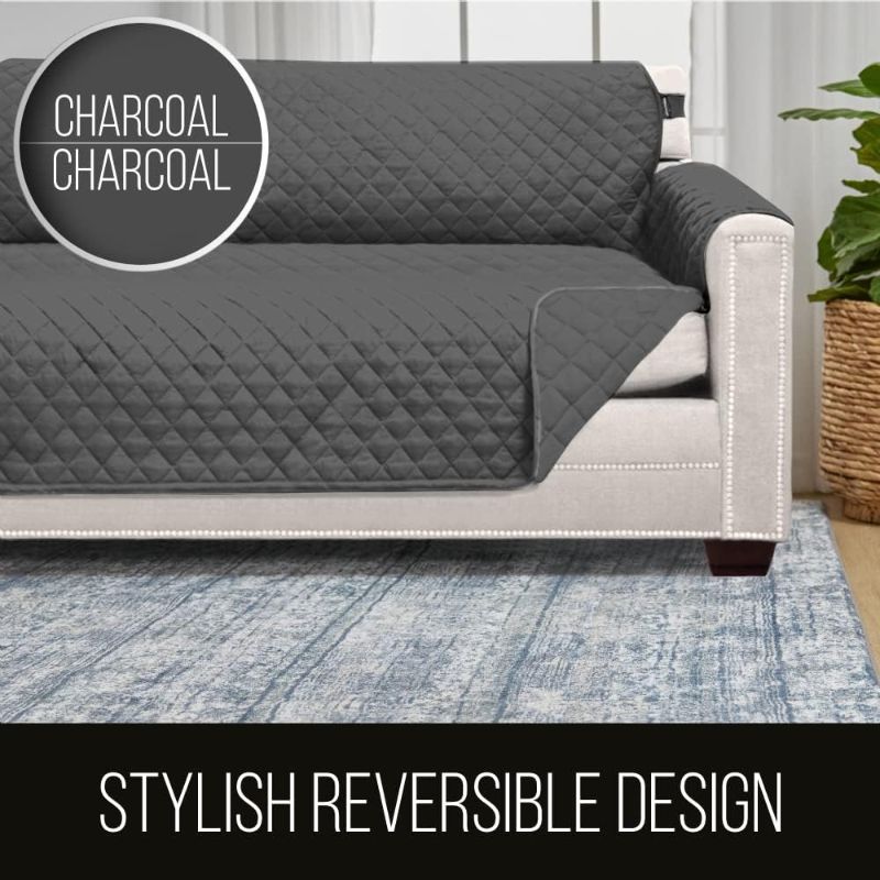 Photo 1 of Sofa Shield Chaise Slip Cover with Patented Strap, Cushion Protector, US Designed Reversible Stain and Dog Tear Resistant Slipcover, 102x34 inch Seat, Washable Covers for Dogs Pets, Charcoal