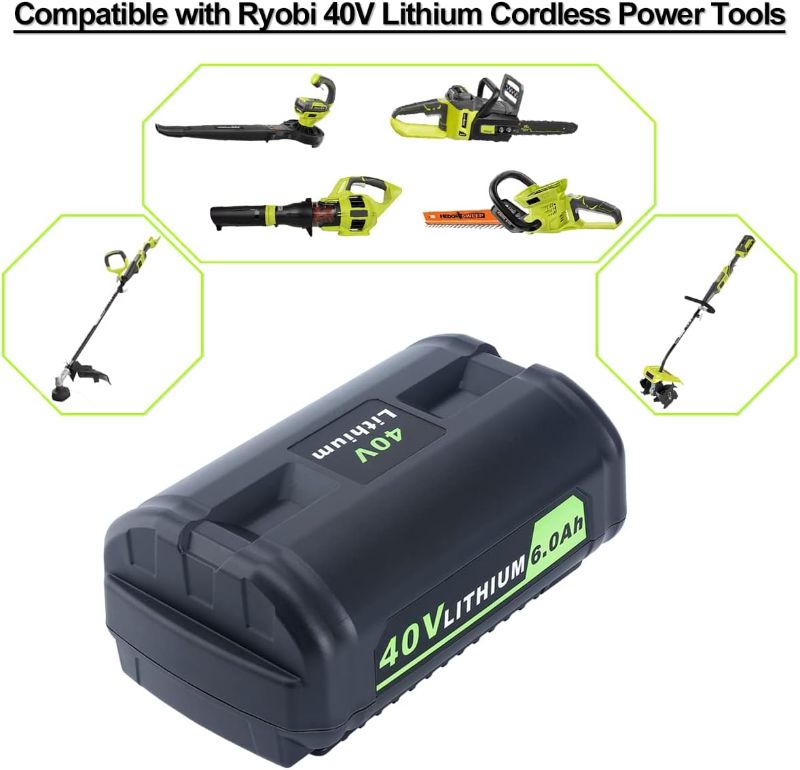 Photo 1 of Biswaye 40V 6Ah Lithium Battery Replacement for Ryobi 40V Battery OP4040 OP40601 OP4026 OP40261 OP40401 OP40501 OP4015 OP40602 OP40404 OP40603 Compatible with Ryobi 40 Volt Cordless Power Tools