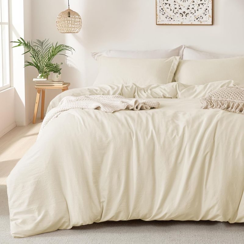 Photo 1 of Size Queen MILDLY Super Soft Duvet Cover - 100% Washed Microfiber Beige Comforter Cover Set 3 Pieces with Zipper Closure & Corner Ties (No Comforter)
