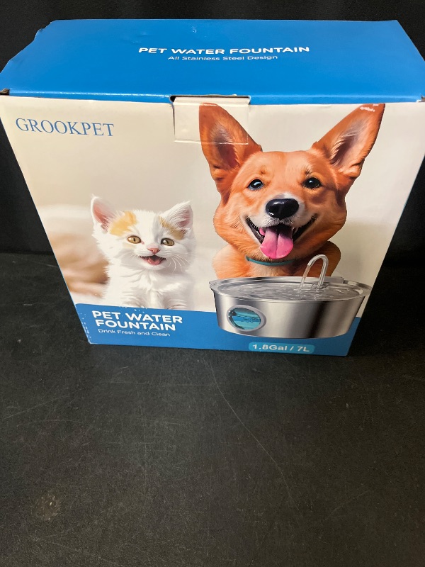 Photo 1 of Pet Water Fountain for Large Dogs: Metal Dog Water Fountain - Silent Big Cat Fountains for Drinking - 3.2G/406oz/12L Water Fountain Dog Bowl Inside - GROOKPET Fountains with 6 Filters + 3 Sponges