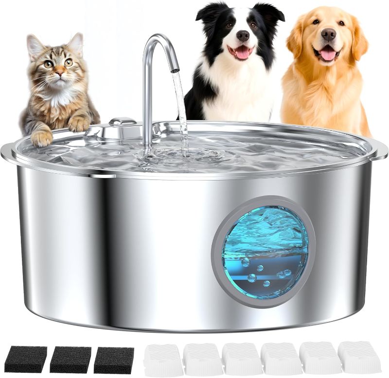 Photo 1 of Pet Water Fountain for Large Dogs: Metal Dog Water Fountain - Silent Big Cat Fountains for Drinking - 3.2G/406oz/12L Water Fountain Dog Bowl Inside - GROOKPET Fountains with 6 Filters + 3 Sponges
