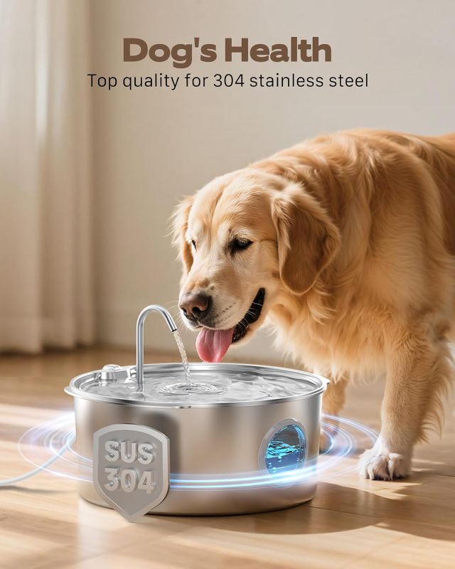 Photo 1 of Pet Water Fountain for Large Dogs: Metal Dog Water Fountain - Silent Big Cat Fountains for Drinking - 3.2G/406oz/12L Water Fountain Dog Bowl Inside - GROOKPET Fountains with 6 Filters + 3 Sponges