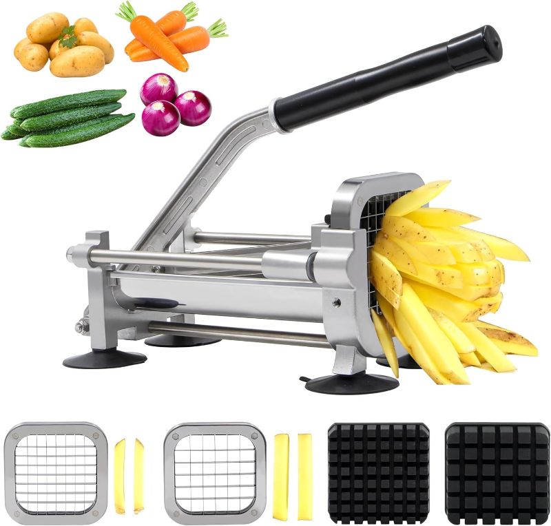 Photo 1 of French fry cutter with two blades (1/2 inch and 3/8 inch), commercial stainless steel French fry slicer, suitable for whole potatoes, carrots, and cucumbers,fries cutter,potato slicer