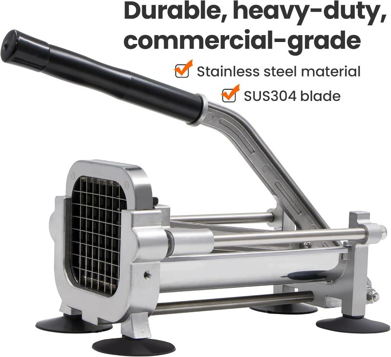 Photo 1 of French fry cutter with two blades (1/2 inch and 3/8 inch), commercial stainless steel French fry slicer, suitable for whole potatoes, carrots, and cucumbers,fries cutter,potato slicer