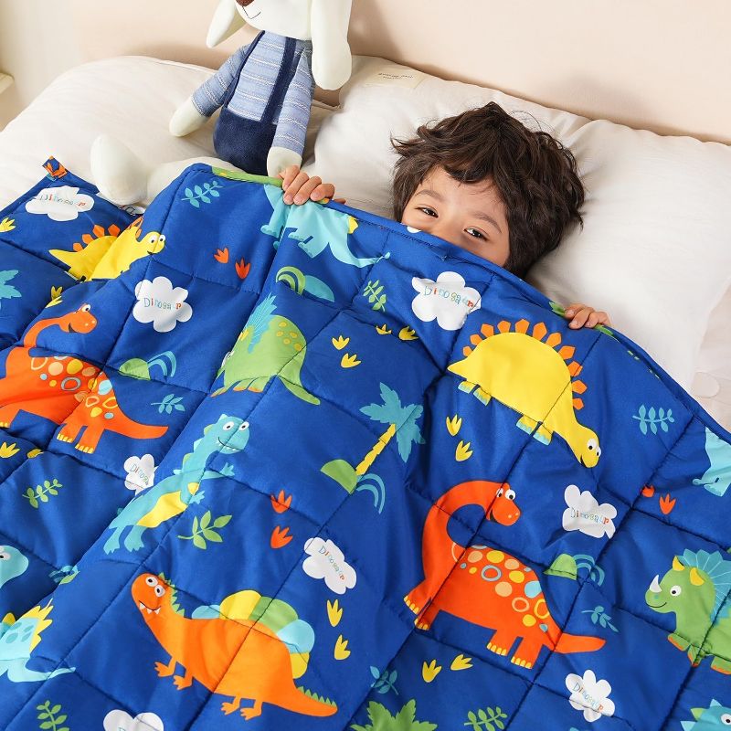 Photo 1 of Sivio Weighted Blanket 5lbs, Blue Dinosaur Cooling Weighted Lap Blanket, Breathable Heavy Throw Blankets for Sleeping, Washable, 36"x48"