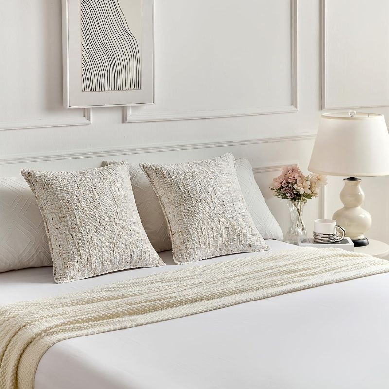 Photo 1 of FUTEI Cream Decorative Throw Pillow Covers 12x20 Inch Set of 2,Soft Chenille Tweed Textured Lumbar Pillow Case,Modern Home Decor for Couch Bed Living Room