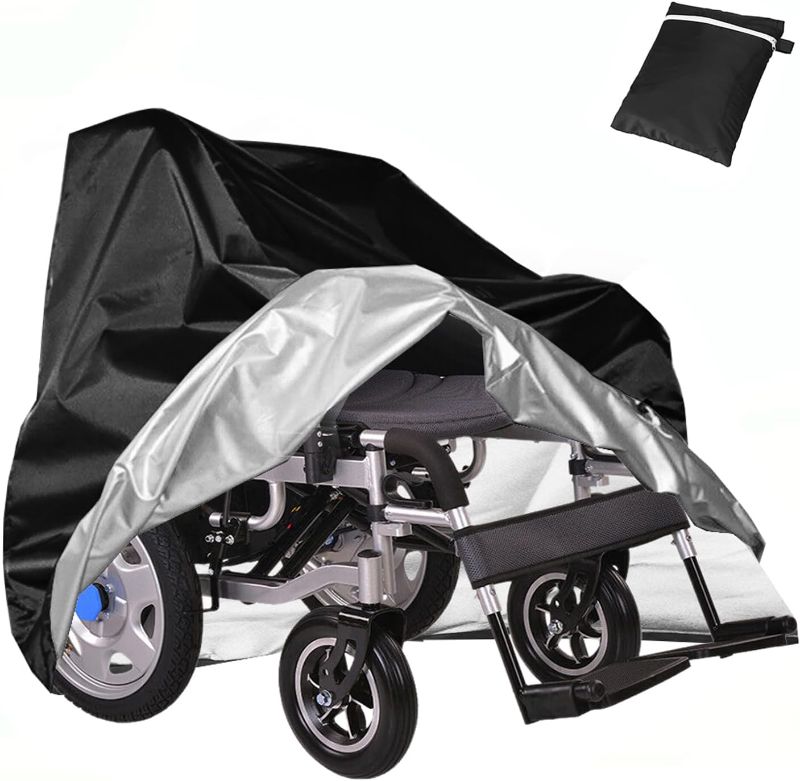 Photo 1 of Wheelchair Cover Waterproof Electric Wheelchair Covers for Indoor and Outdoor Travel, 210D Oxford Mobility Scooter Cover for Storage, Prevent Rain Wind Dust Dirt Snow Sun 40x30x40 Inch (Black)