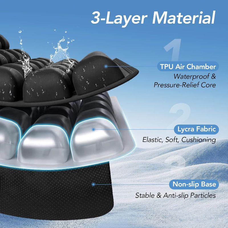 Photo 1 of Travel Seat Cushion, 3D Air Inflatable Pressure Relief Cushion for Hemorrhoid and Tailbone Pain Relief, Optimal Support for Long Sitting in Car, Air Travel, Office Chairs, Home Living (Black)