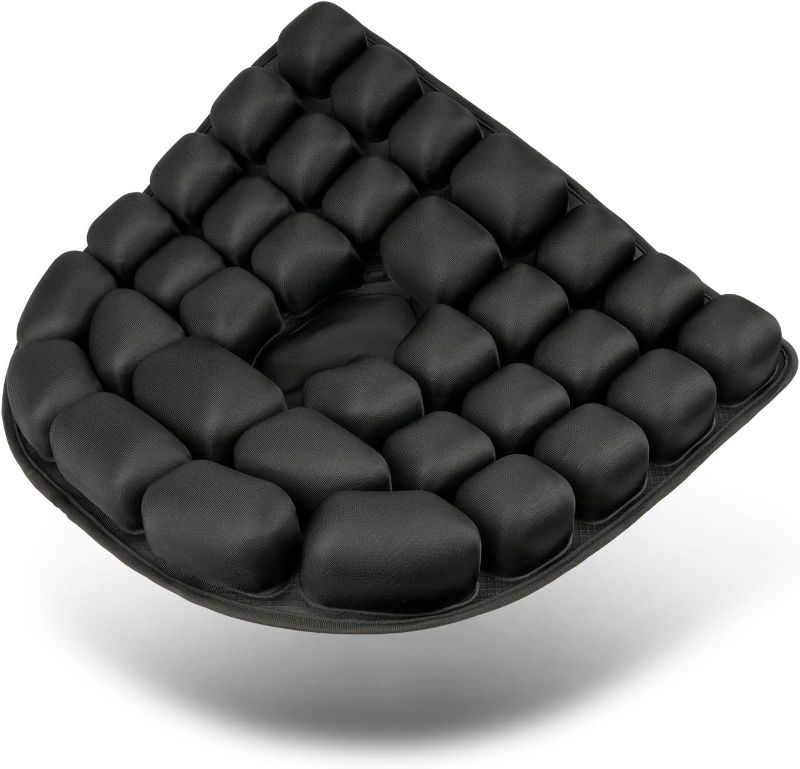 Photo 1 of Travel Seat Cushion, 3D Air Inflatable Pressure Relief Cushion for Hemorrhoid and Tailbone Pain Relief, Optimal Support for Long Sitting in Car, Air Travel, Office Chairs, Home Living (Black)