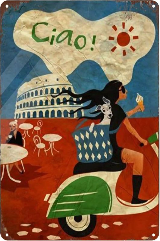 Photo 1 of Metal Signs Funny Italian Ciao Poster Vintage Metal Tin Sign Wall Art Decor Plaque for Home Bar Pub Club Cafe Rustic Aluminum Tin Signs Wall Art Metal Poster 8x12 inch