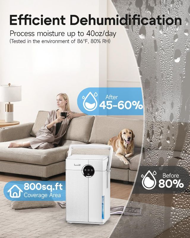 Photo 1 of mall Dehumidifier with Drain Hose, Portable Dehumidifier for Bathroom, 118oz Dehumidifiers for Home 800 sq ft with 7 Colorful Light, Quiet Dehumidifiers for Bedroom RV Closet Basement black