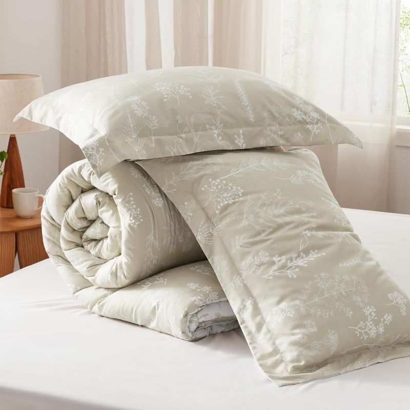 Photo 1 of Bedsure King Comforter Set - Linen Bed Set, 3 Pieces Cute Floral Bedding, 1 Soft Reversible Botanical Flowers Comforter and 2 Pillow Shams