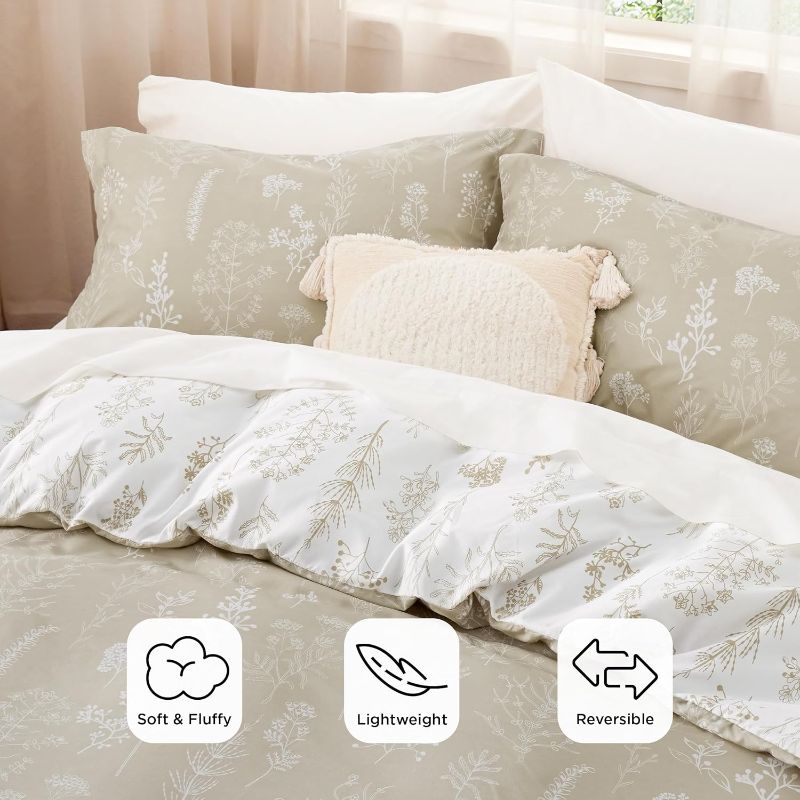 Photo 1 of Bedsure King Comforter Set - Linen Bed Set, 3 Pieces Cute Floral Bedding, 1 Soft Reversible Botanical Flowers Comforter and 2 Pillow Shams