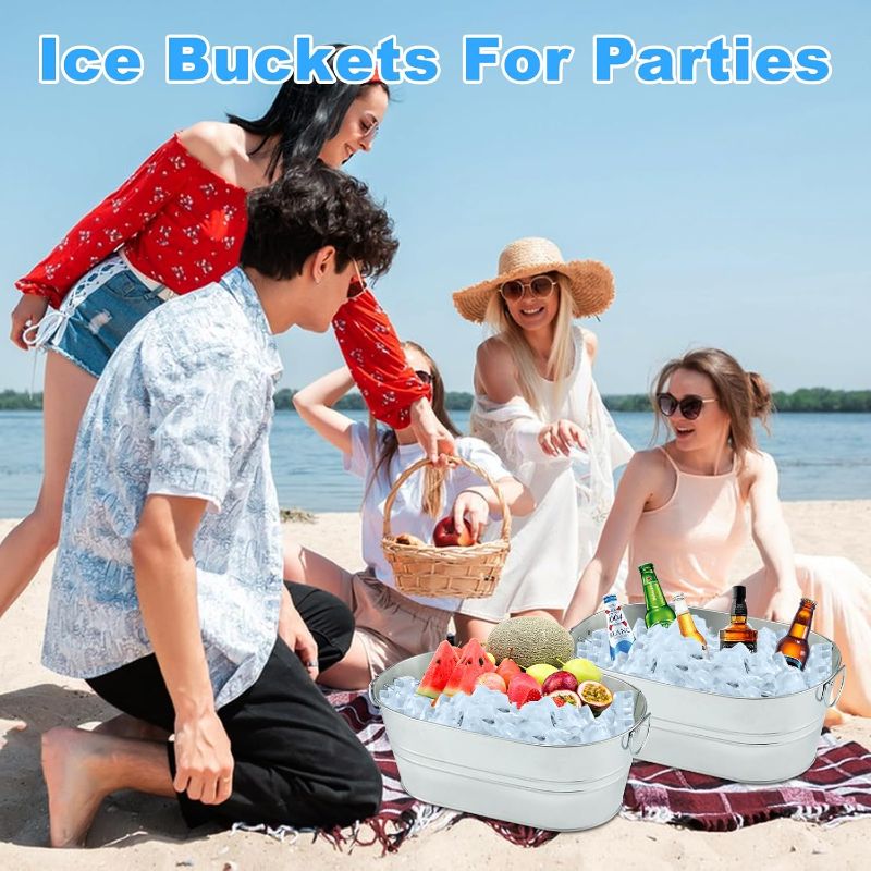 Photo 1 of 4PCS 4 Gallon Galvanized Tub Champagne Bucket With Carry Handle Large Metal Drink Buckets with Scoops for Home Bar Beer Champagne Cocktails Cooling Supplies
