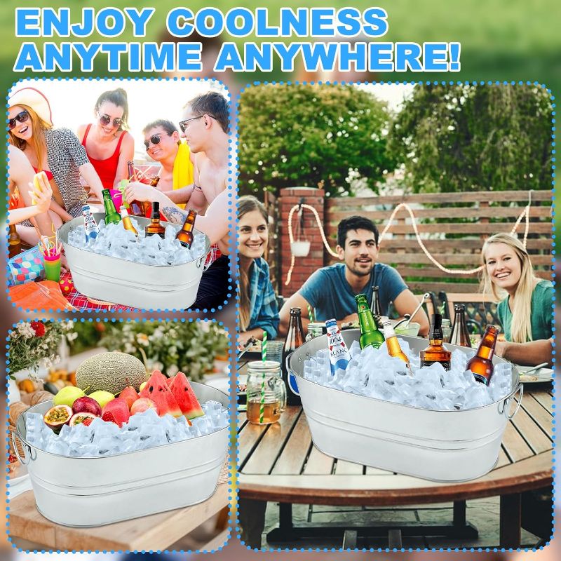 Photo 1 of 4PCS 4 Gallon Galvanized Tub Champagne Bucket With Carry Handle Large Metal Drink Buckets with Scoops for Home Bar Beer Champagne Cocktails Cooling Supplies