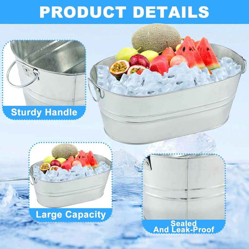 Photo 1 of 4PCS 4 Gallon Galvanized Tub Champagne Bucket With Carry Handle Large Metal Drink Buckets with Scoops for Home Bar Beer Champagne Cocktails Cooling Supplies